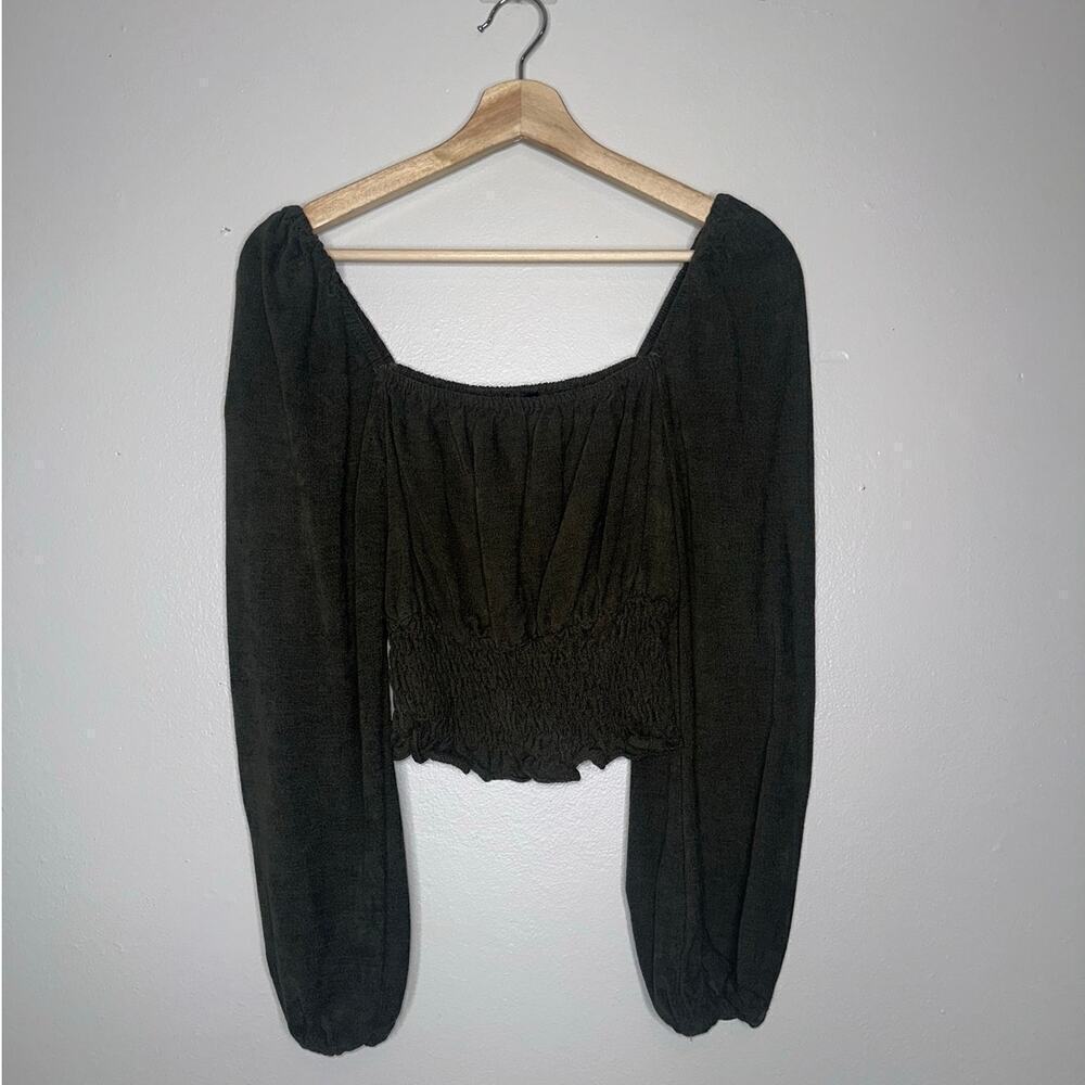 Line & Dot x Revolve Carmen Sinched Waist Blouse/Top Dark Green Size Small - Picture 2 of 6
